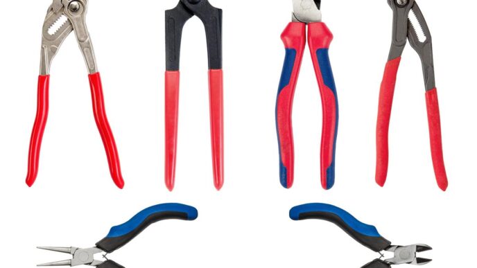 Knipex pliers artfully arranged on a polished workbench, showcasing superior craftsmanship and design.